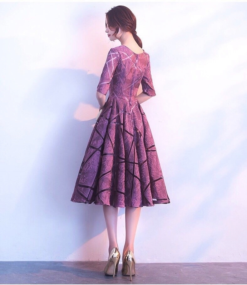 Đầm Xòe Voan Gấm Thêu Cao Cấp Màu Tím Dễ Thương | 26 Mẫu váy voan đẹp nhất 2018